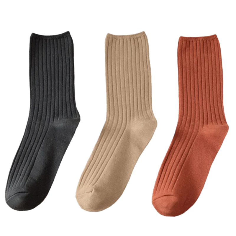 3 Pairs Ribbed Cotton Socks for Women