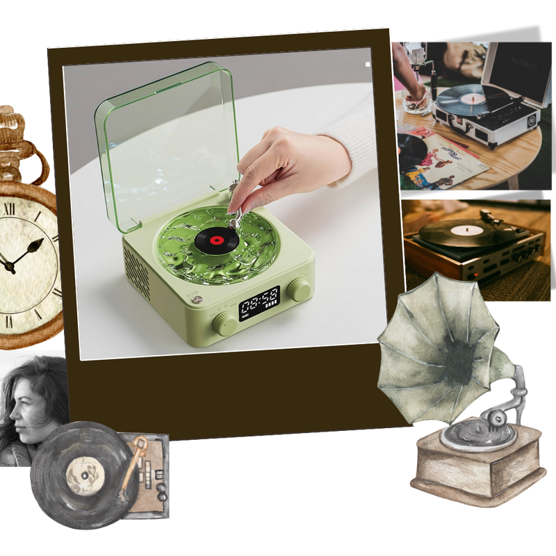 Retro-Style Waves Vinyl Player